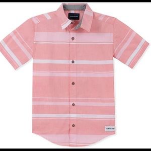 Calvin Klein Coral Stripe Button Down Short Sleeve